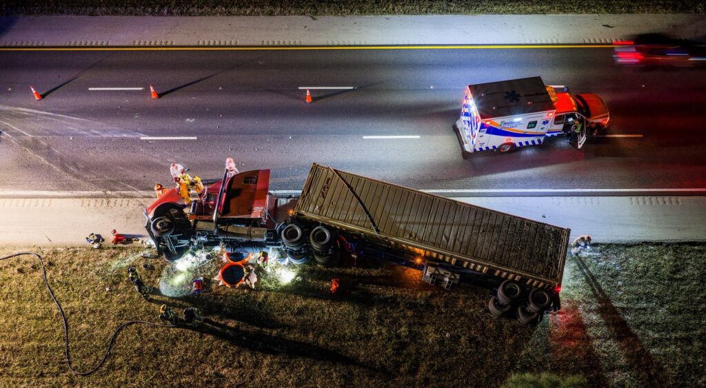 Semi-Truck Rollover Blocks Lanes on I-75 in Bonita Springs